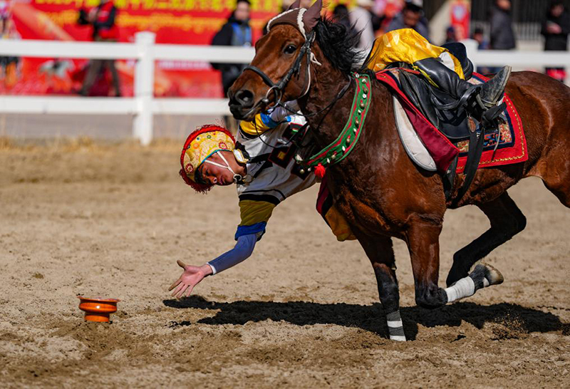 Сицзанны? Лхаса ?аласында д?ст?рл? этникалы? ат ?ст? спорт ойындары ?тт?