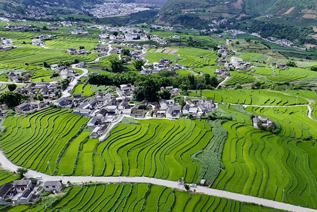 Ланьцанцзян ?зен? жа?асында?ы сатылы атыз сал?ан суреттей к?ркем